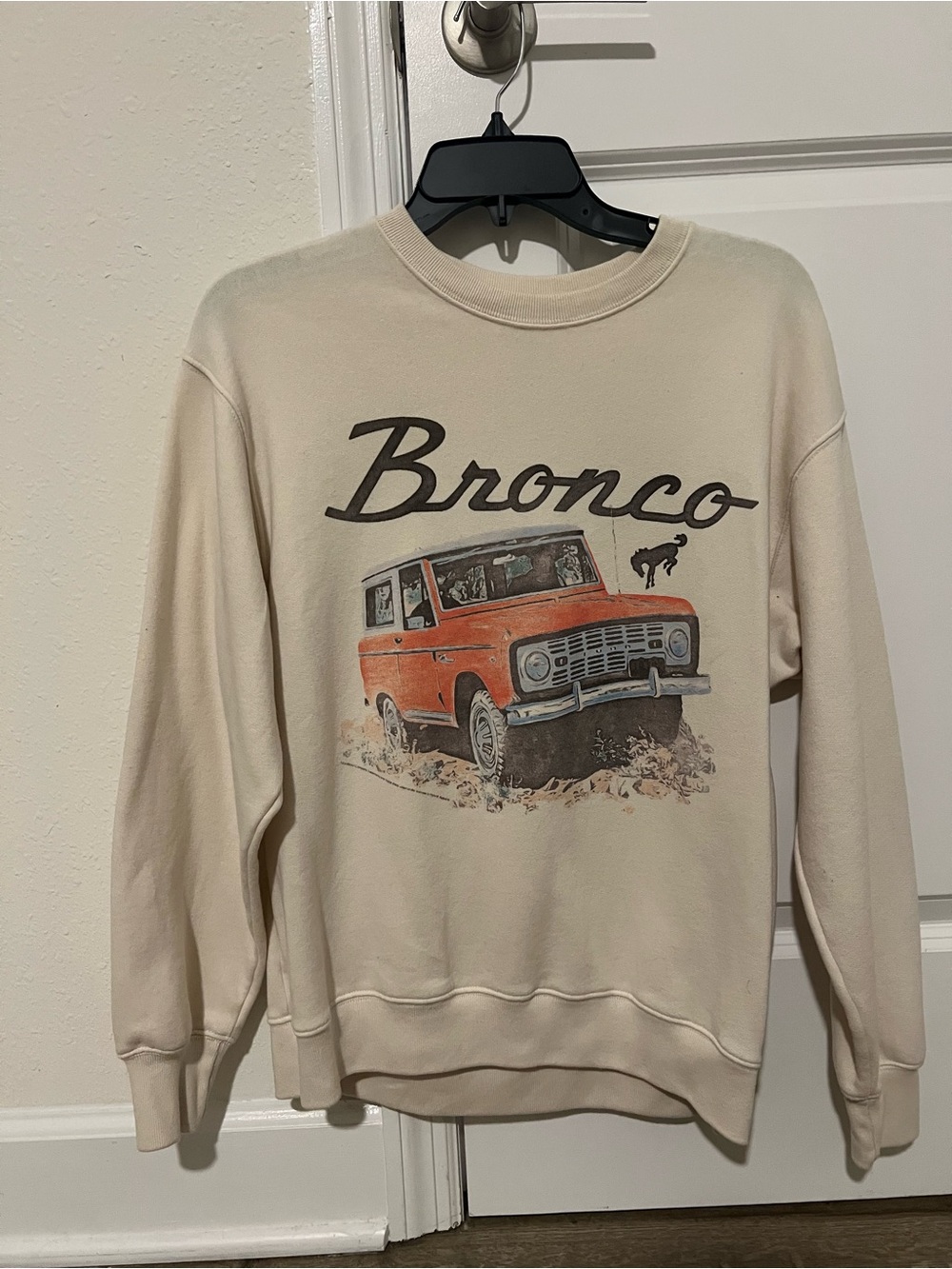 Hollister Cream Crewneck with Orange Bronco Graphic